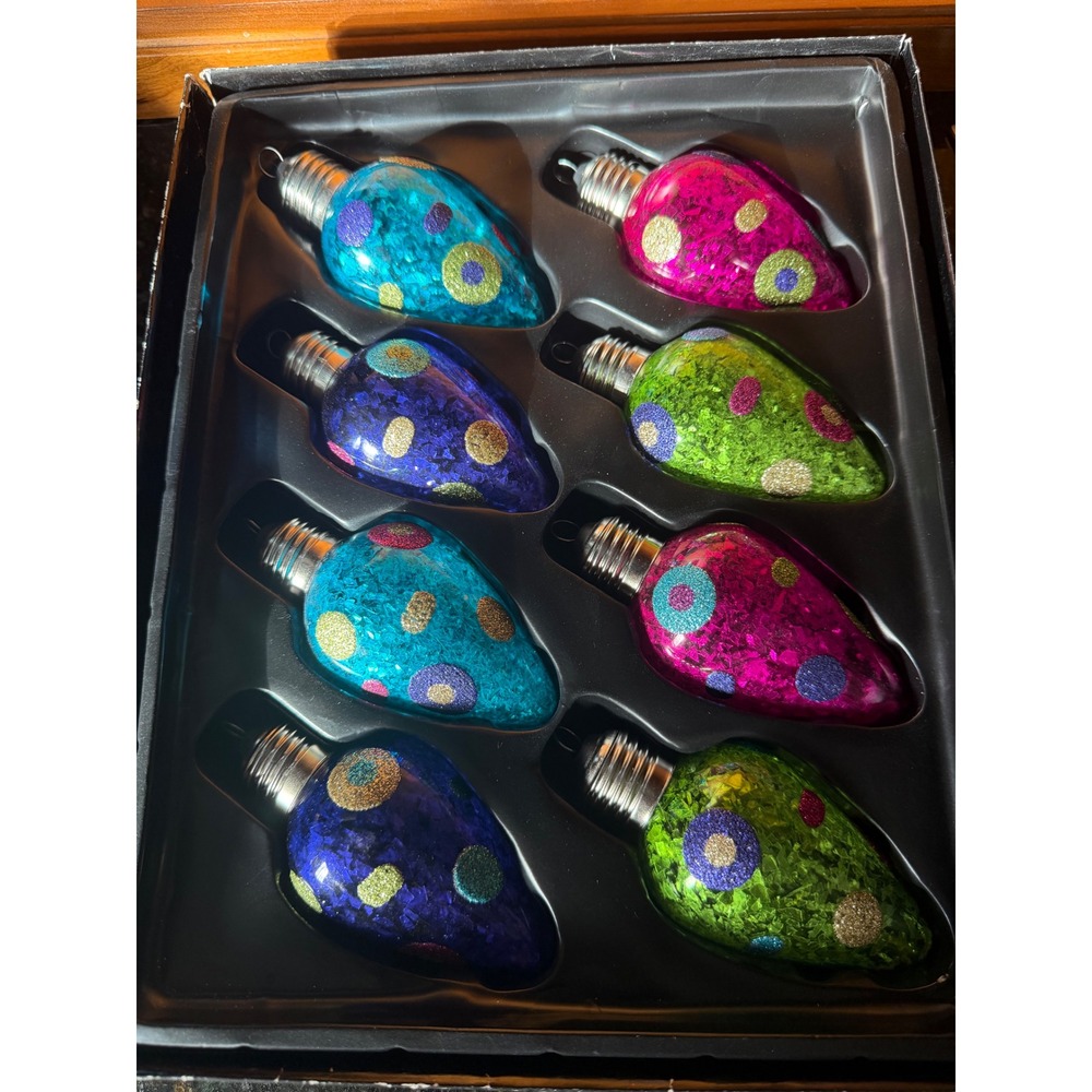 8pc Colorful Glitter Polka Dot Glass C9 Light Bulb Christmas Ornaments Set